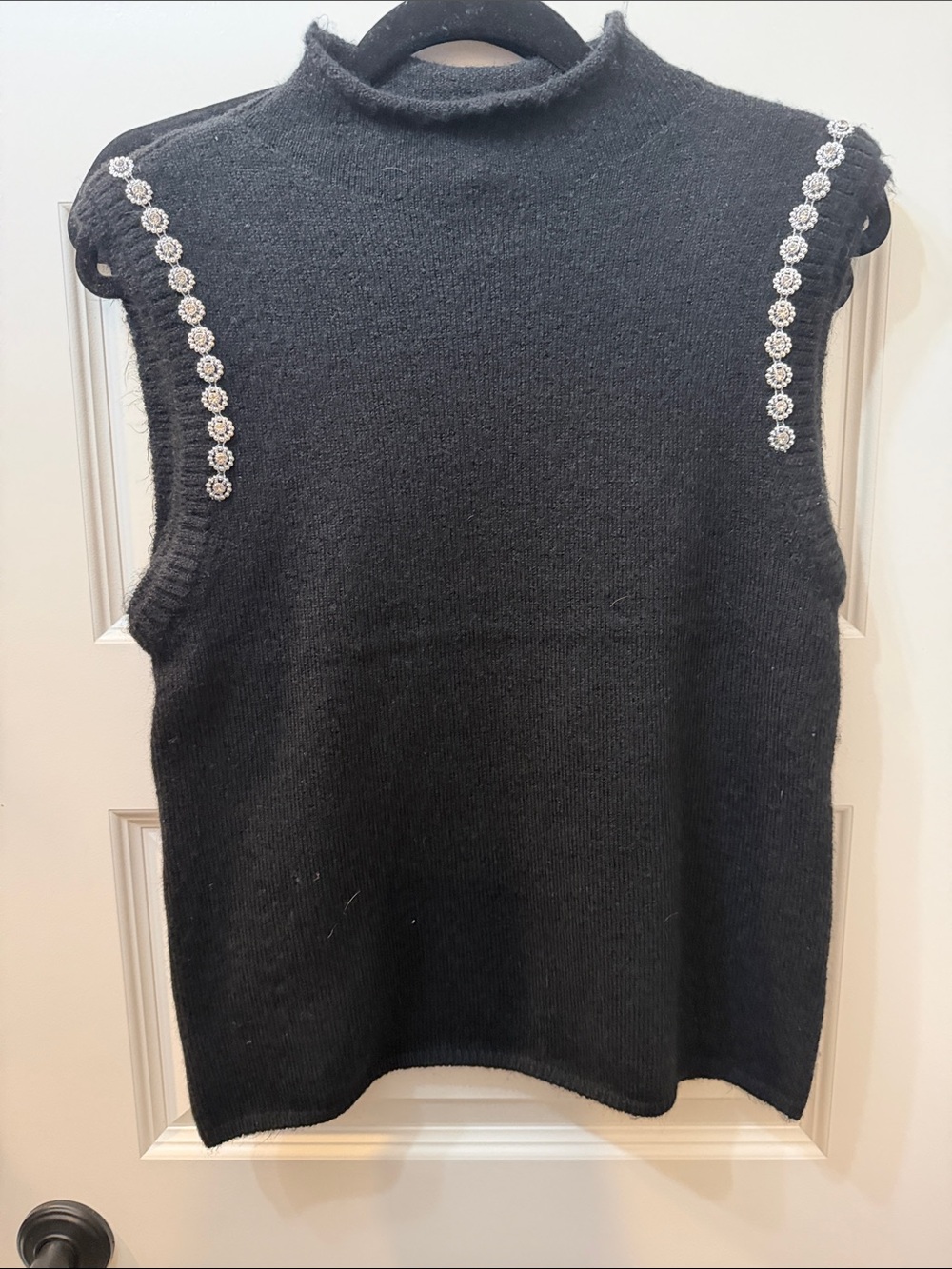 Black Sleeveless Knit Shell with Rhinestone Trim Ellen Tracy